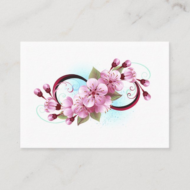 Infinity with Sakura Blossom Flowers Business Card (Front)