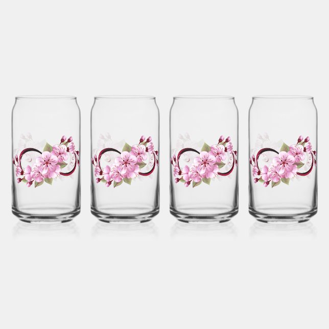 Infinity with Sakura Blossom Flowers Can Glass (Front)