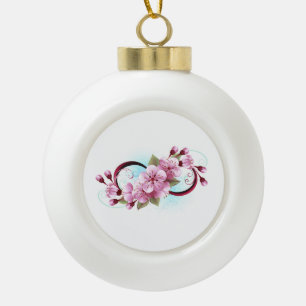 Infinity with Sakura Blossom Flowers Ceramic Ball Christmas Ornament