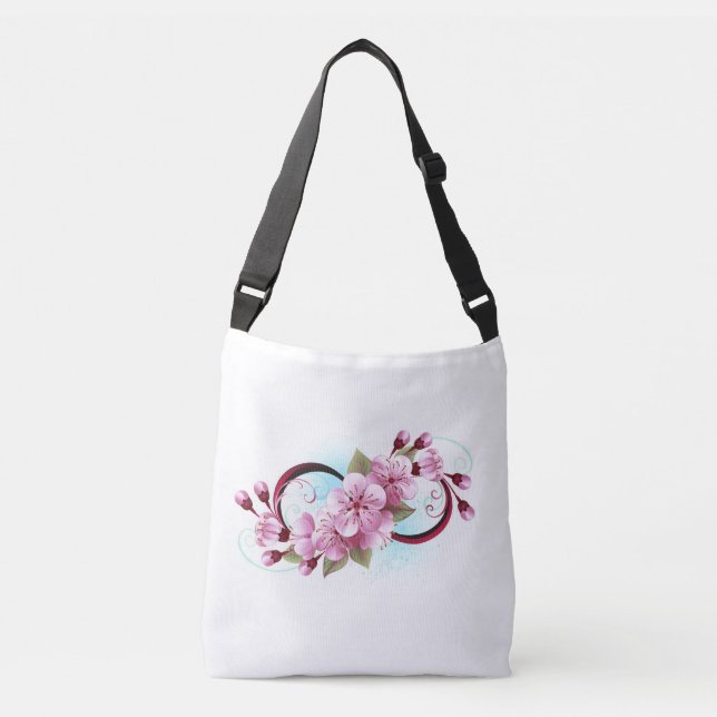 Infinity with Sakura Blossom Flowers Crossbody Bag (Front)