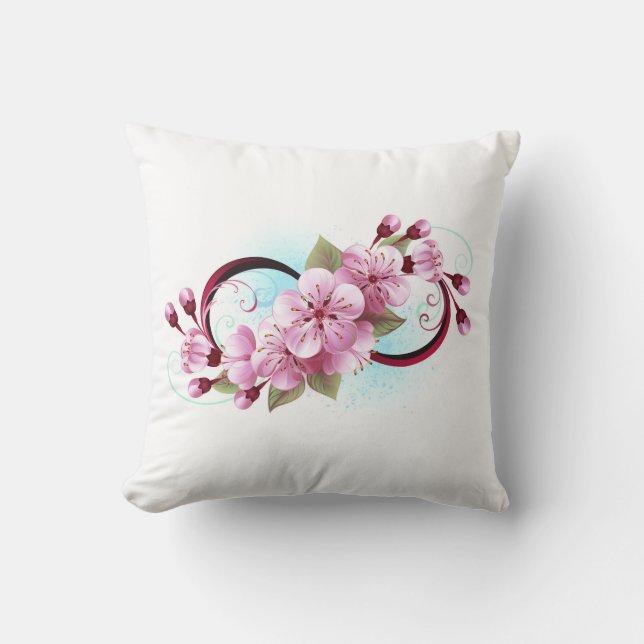 Infinity with Sakura Blossom Flowers Cushion (Front)
