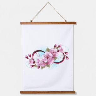 Infinity with Sakura Blossom Flowers Hanging Tapestry