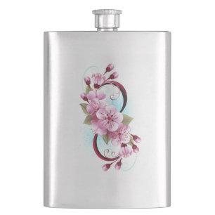 Infinity with Sakura Blossom Flowers Hip Flask