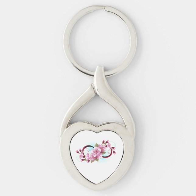 Infinity with Sakura Blossom Flowers Key Ring (Front)