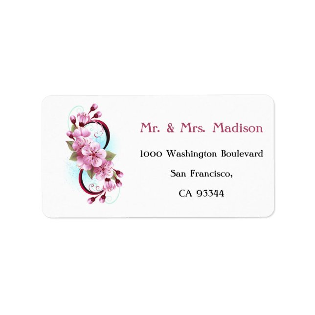 Infinity with Sakura Blossom Flowers Label (Front)