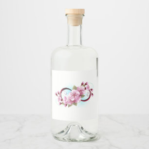 Infinity with Sakura Blossom Flowers Liquor Bottle Label
