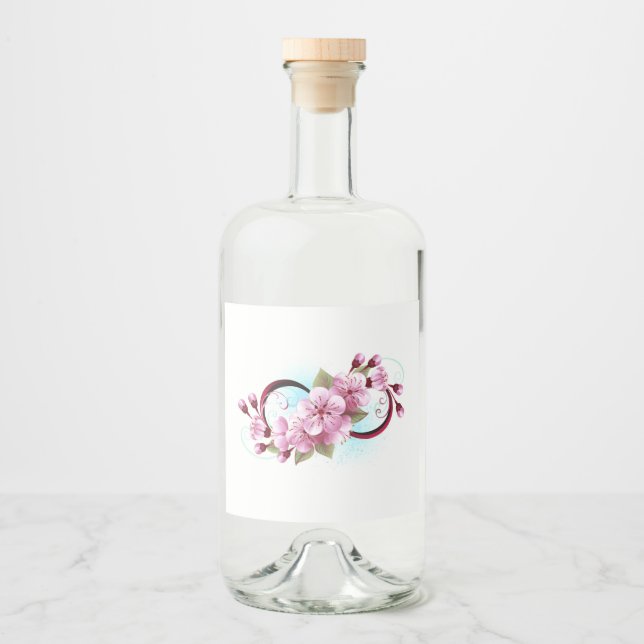 Infinity with Sakura Blossom Flowers Liquor Bottle Label (Front)