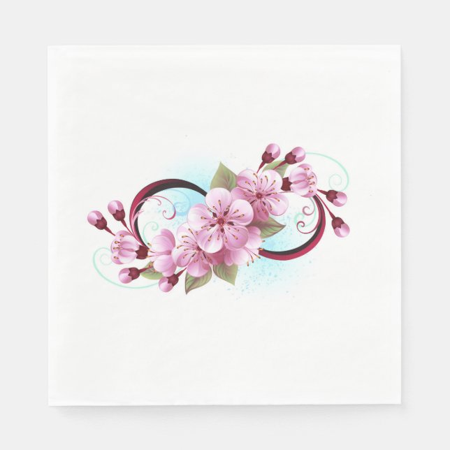 Infinity with Sakura Blossom Flowers Napkin (Front)