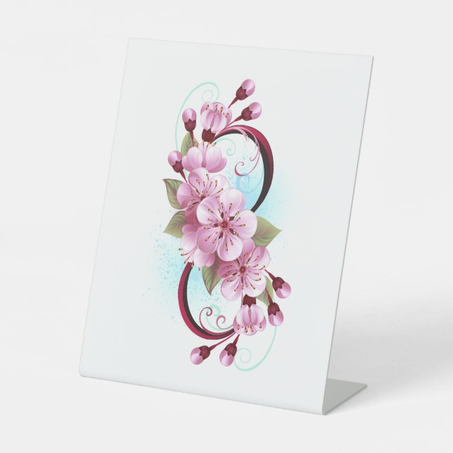 Infinity with Sakura Blossom Flowers Pedestal Sign (Front)