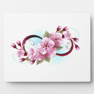Infinity with Sakura Blossom Flowers Plaque