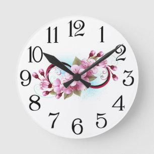 Infinity with Sakura Blossom Flowers Round Clock