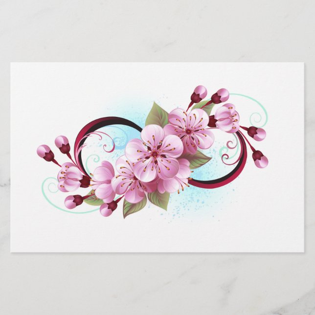 Infinity with Sakura Blossom Flowers Stationery (Front)