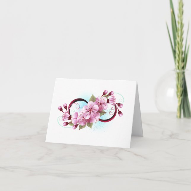 Infinity with Sakura Blossom Flowers Thank You Card (Front)
