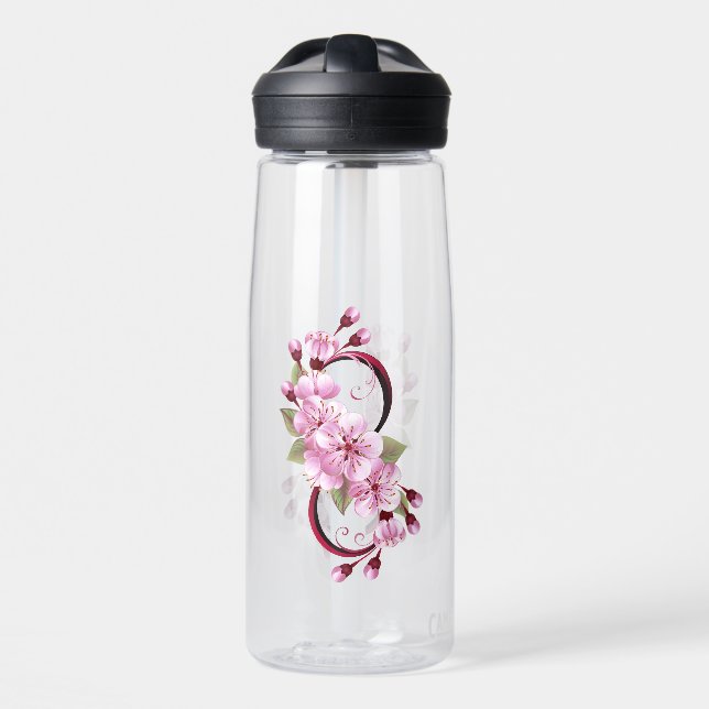 Infinity with Sakura Blossom Flowers Water Bottle (Front)