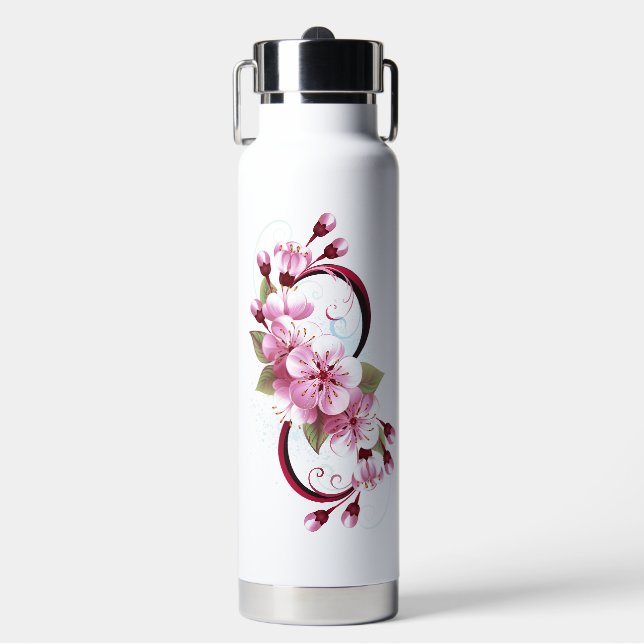Infinity with Sakura Blossom Flowers Water Bottle (Front)