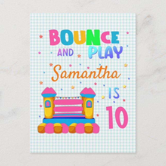 Inflatable Bounce House Jump Birthday Party Girl   Invitation Postcard (Front)