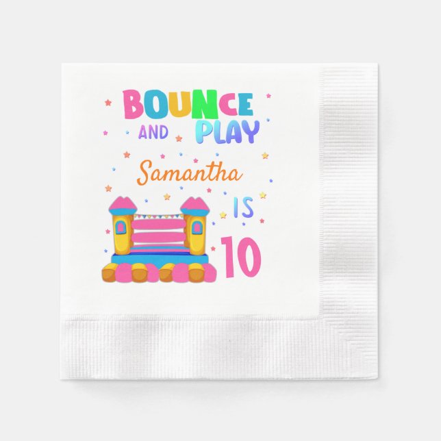 Inflatable Bounce House Jump Birthday Party Girl Napkin (Front)