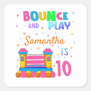 Inflatable Bounce House Jump Birthday Party Girl Square Sticker