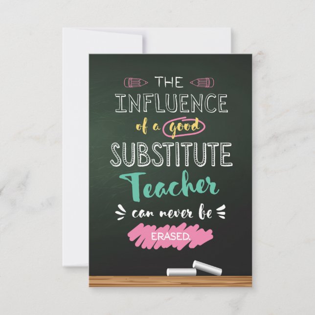 Influence of a Good Substitute Teacher Thank You Card (Front)