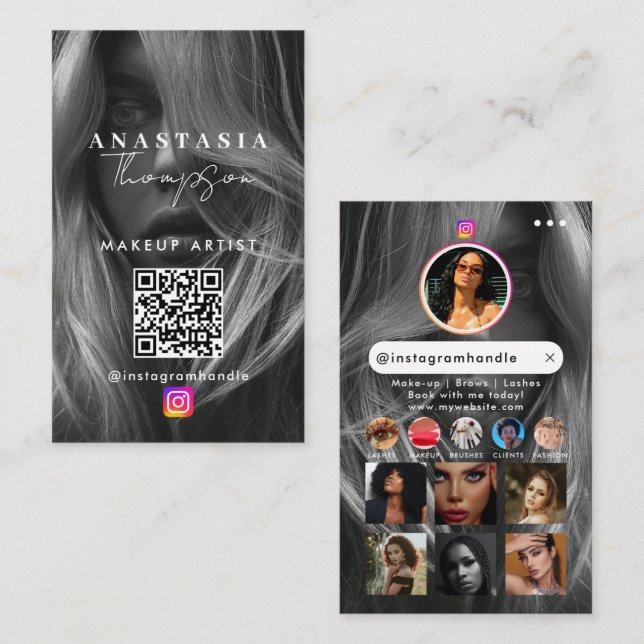 Influencer Beauty Nails Social Media Black White Business Card (Front/Back)