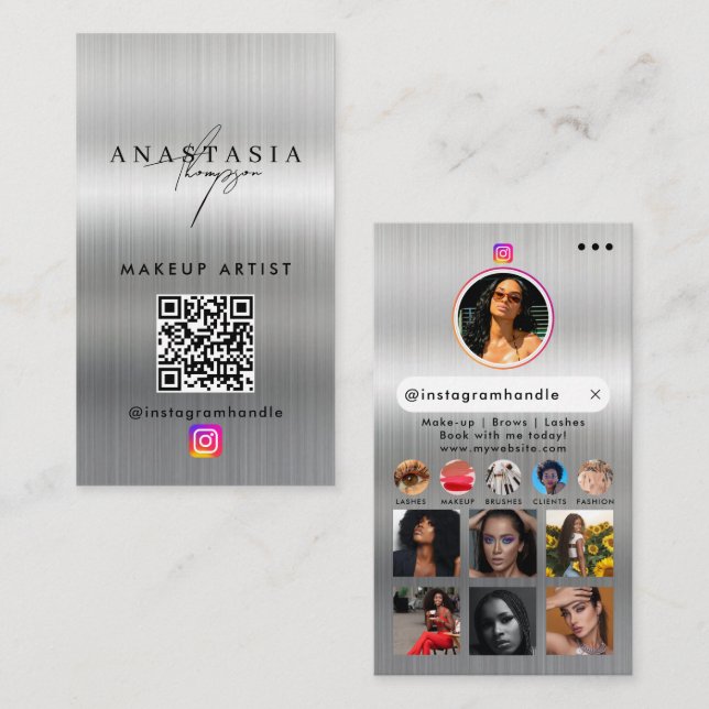 Influencer Beauty Nails Social Media Silver Business Card (Front/Back)