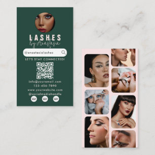 Influencer Beauty Salon Lashes Photos Green Pink  Business Card