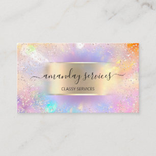 Influencer Blue Gold Drips Gold Holographic Blog Business Card
