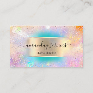 Influencer Blue Gold Drips Gold Holographic Mint Business Card