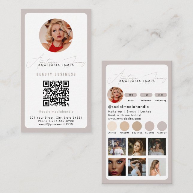 Influencer Feed Grid Social Media QR Code Pink Business Card (Front/Back)
