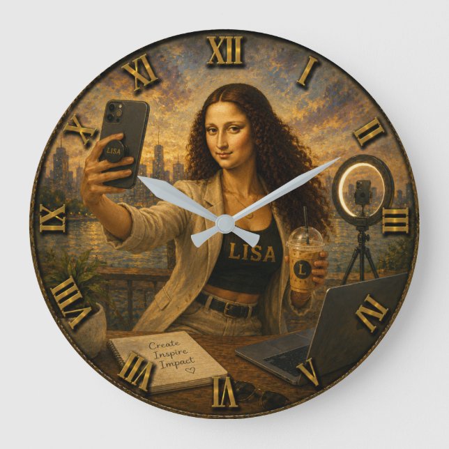 Influencer Funny Mona Lisa Social Media Creator  Large Clock (Front)