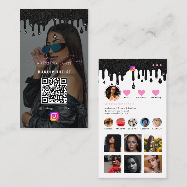 Influencer Photo Feed Girly Social Media Glitter Business Card (Front/Back)