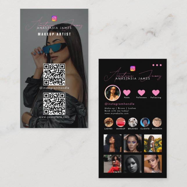 Influencer Photo Feed Grid Social Media 2 QR Codes Business Card (Front/Back)