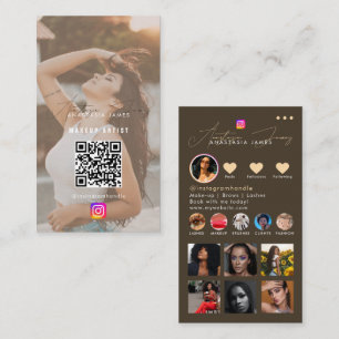 Influencer Photo Feed Grid Social Media Beige Boho Business Card