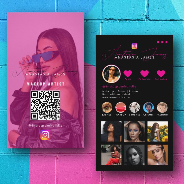 Influencer Photo Feed Social Media QR Code Pink Business Card (Influencer Photo Feed Social Media QR Code Pink Business Card)