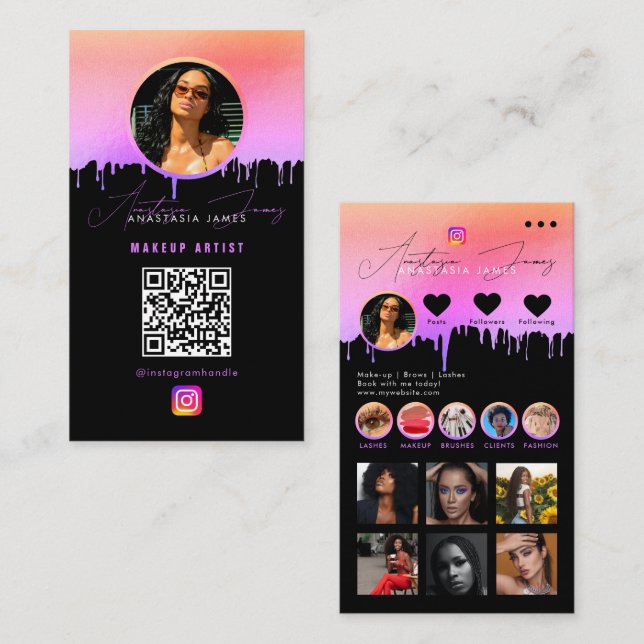 Influencer Photo Social Media QR Code Holographic Business Card (Front/Back)