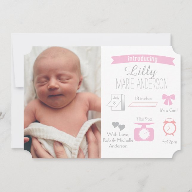 Infographic Birth Announcement - Girl (Front)