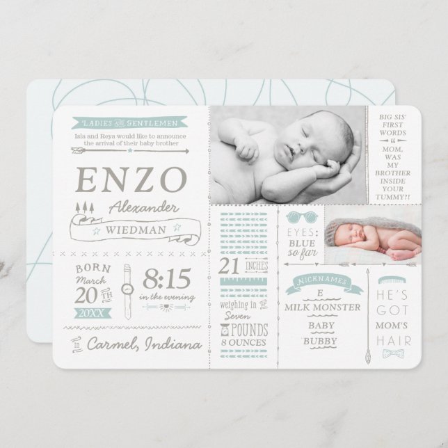 Infographic Stats Birth Announcement Cards (Front/Back)