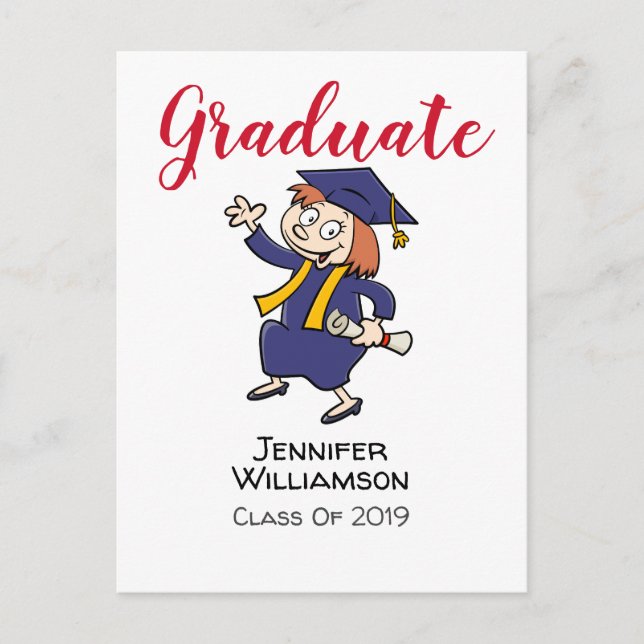 Informal Cartoon  Graduation Invitation Postcard (Front)