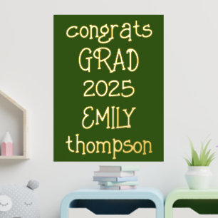 Informal Congrats Grad Name 2025 Graduation Green Foil Prints