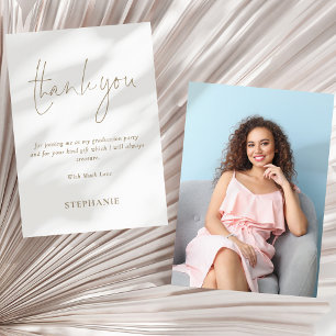 Informal Gold Script Photo Graduation Thank You Card