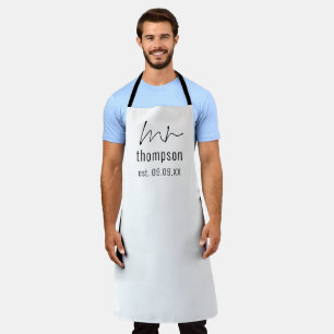 Informal Script Mr Name Wedding Date  Apron