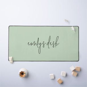 Informal Script Name Plain Sage Green Desk Mat