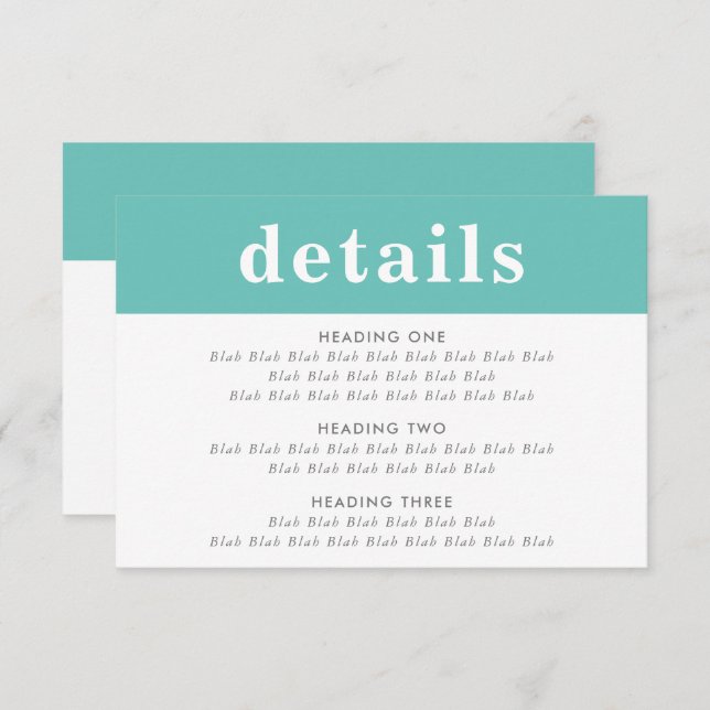 INFORMATION DETAILS modern bold boy mint green Invitation (Front/Back)