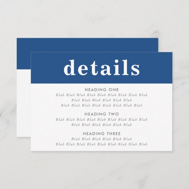 INFORMATION DETAILS modern bold boy navy blue Invitation (Front/Back)