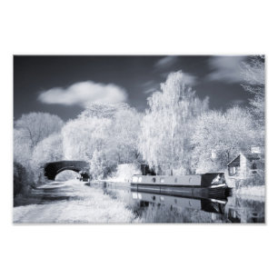 Infrared Narrowboat Moored on Oxford Canal Print