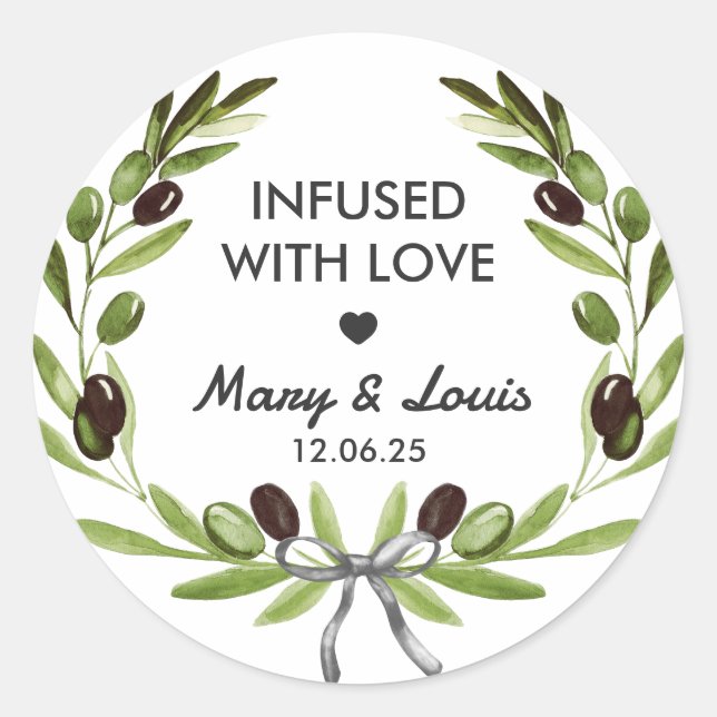 Infused with love Olive Oil Wedding Favor Label (Front)