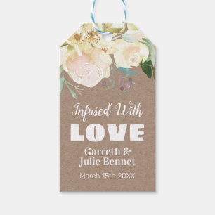 Infused With Love Rustic Kraft Pink Floral Wedding Gift Tags