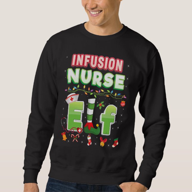 Infusion Nurse Elf Christmas Light Sweater Ugly Me (Front)