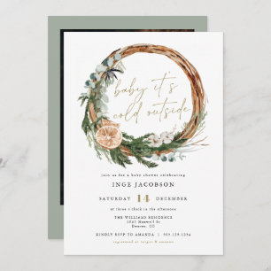 INGE Scandinavian Winter Wreath Baby Shower Invitation