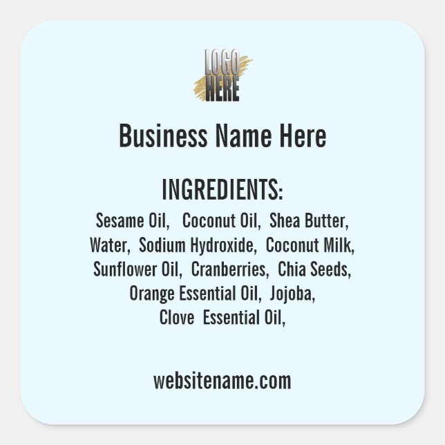Ingredient list with Logo website on Light Blue Square Sticker (Front)